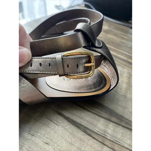 Gucci Bronze Leather Ankle Wrap Sandals Size 39 US Size 9 Made In Italy - Picture 11 of 12